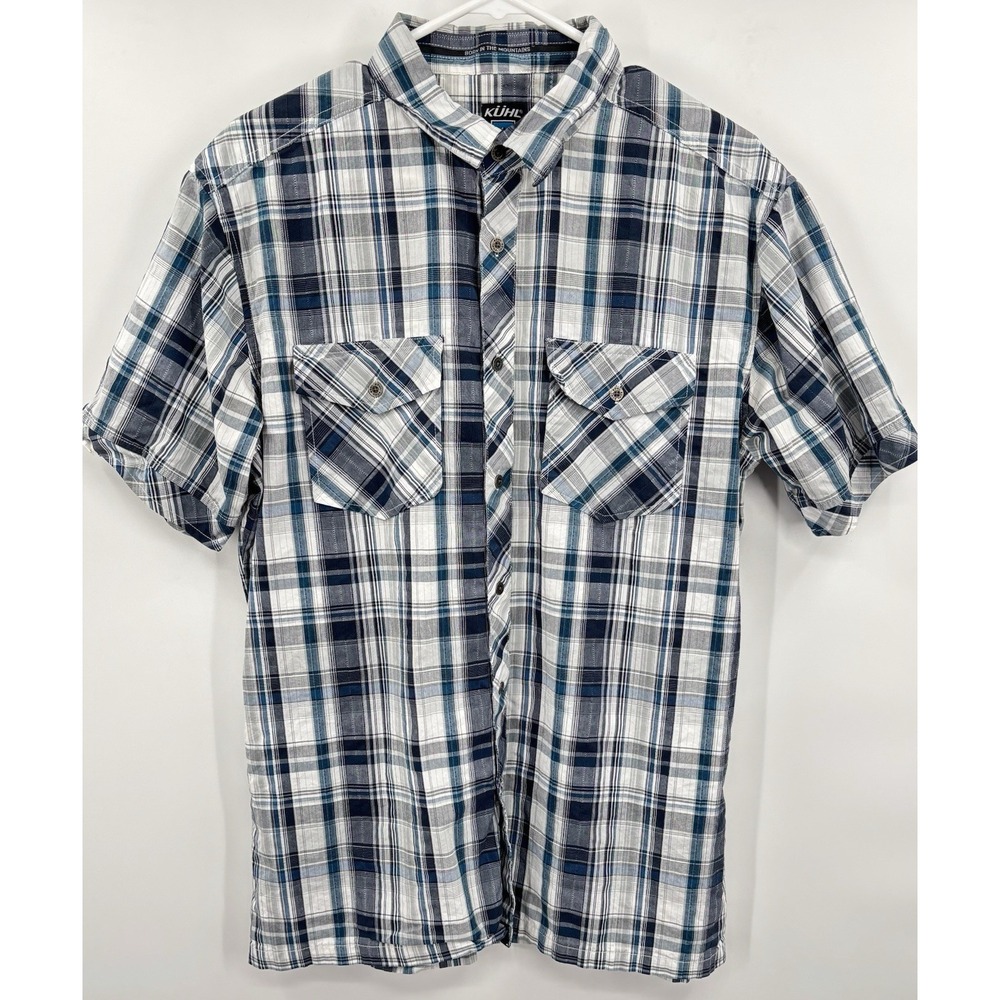 KUHL Shirt Mens Large Multicolor Plaid Button Up Short Sleeve Lightweight Hiking
